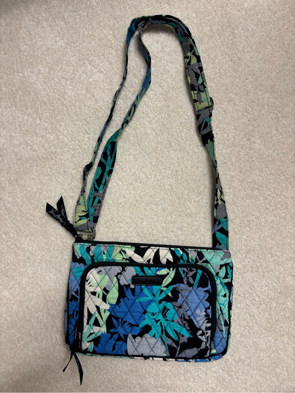 Vera Bradley Quilted Floral Crossbody Bag - Black & Teal